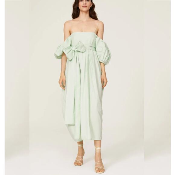 Cecilie Bahnsen Green Puff Sleeve Midi Joel Dress 2 - Picture 1 of 13